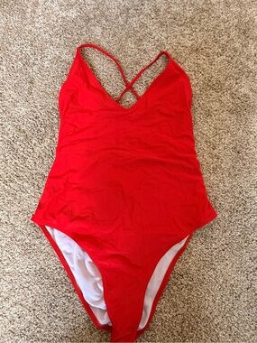 Red One-Piece Swimsuit with Crisscross Straps